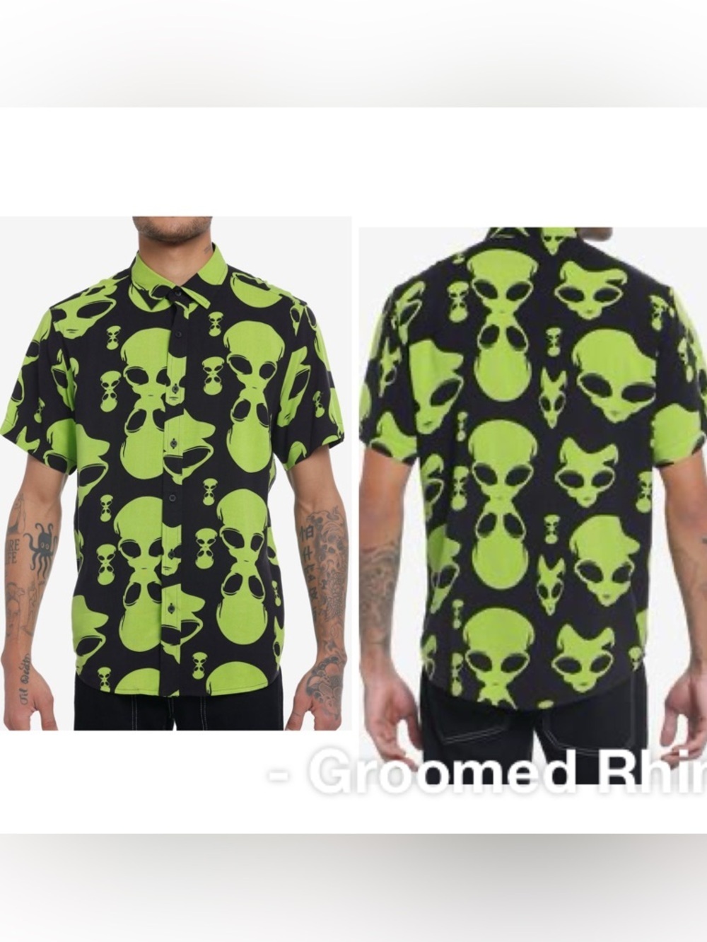 Hot Topic Trippy Green Alien Face Short Sleeve Button Up Size 2XL